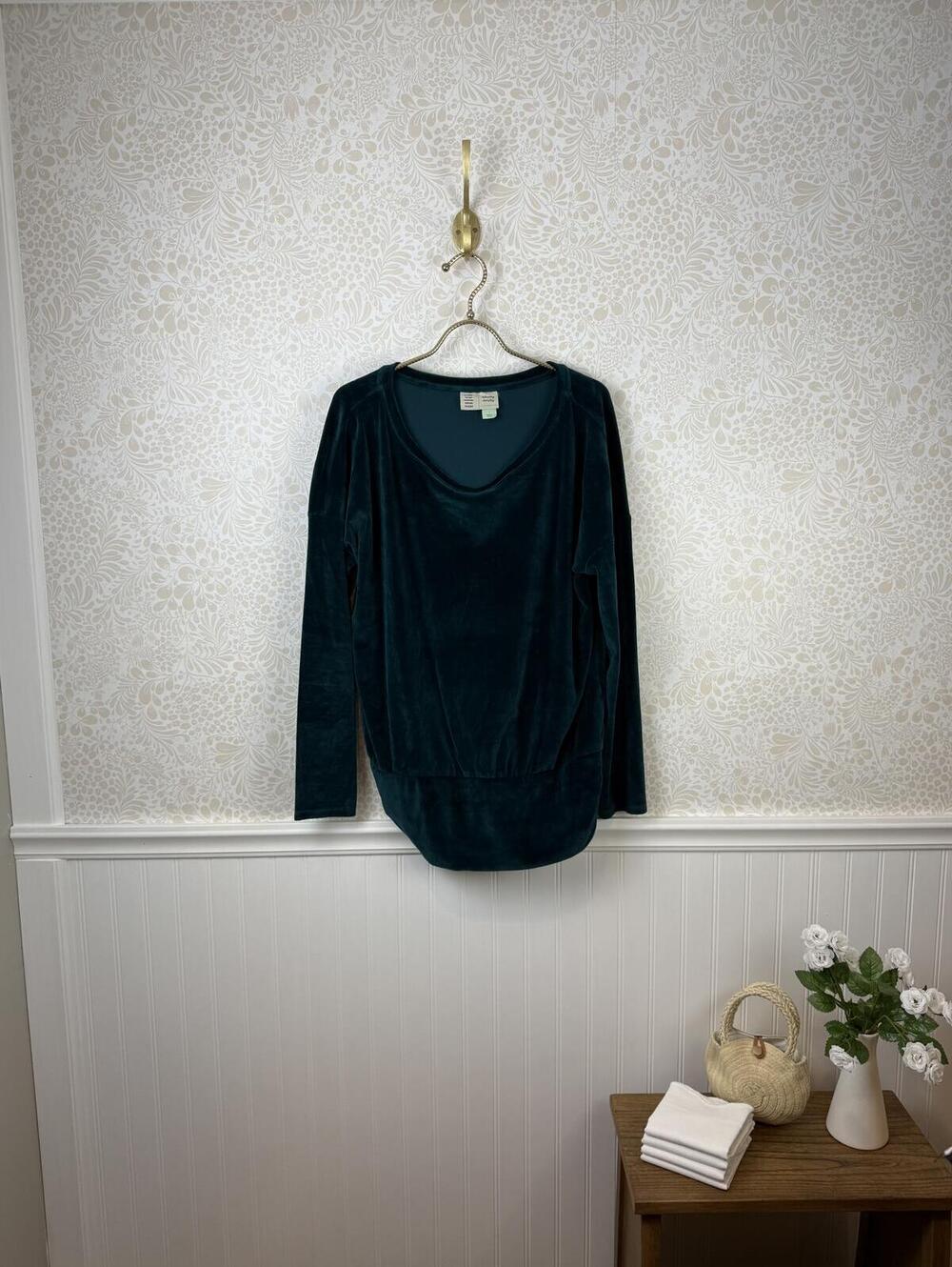 Saturday Sunday by Anthropologie Teal Velvet Tunic Pullover - Size - Large